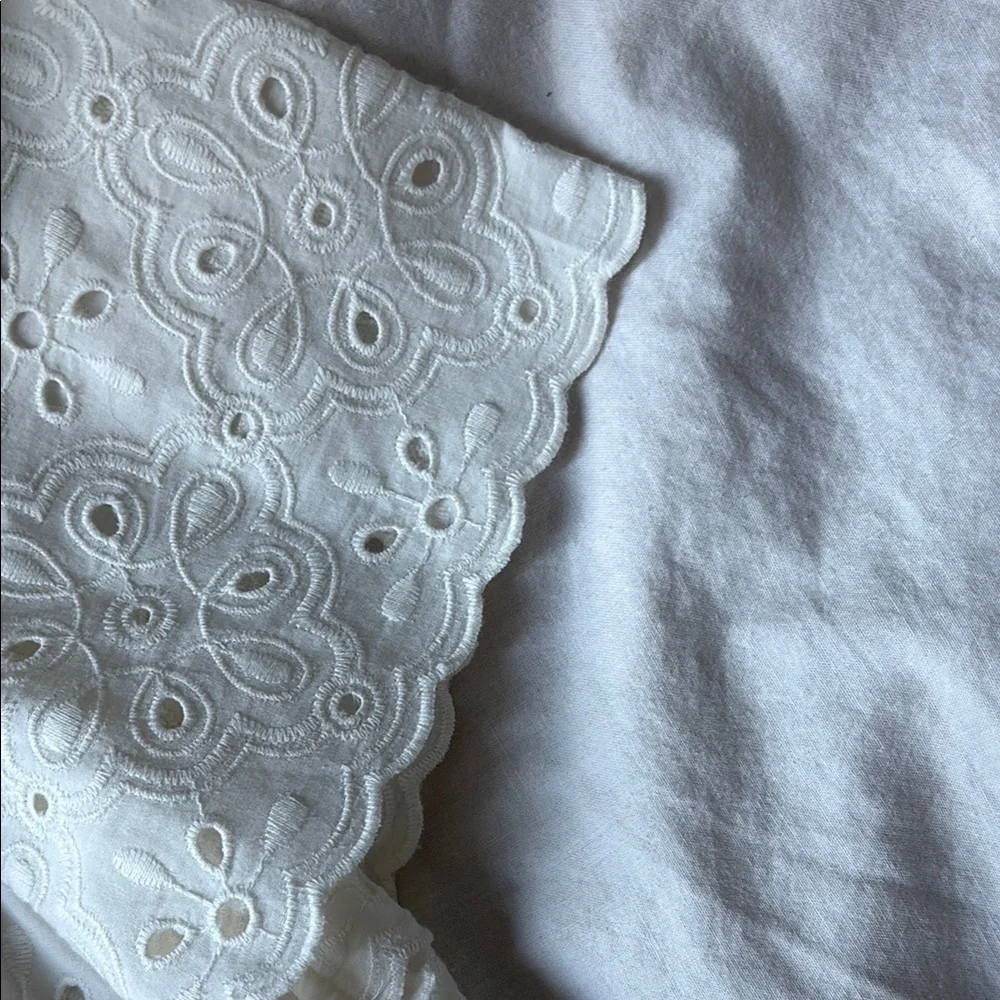 Sezane Annabelle Blouse | White Ruffled Scalloped Blouse Eyelet - Picture 7 of 10